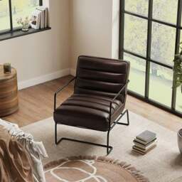 Rackhams Retro Style PU leather Upholstered Armchair Metal Base Office Chair - Brown - thumbnail 3