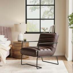 Rackhams Retro Style PU leather Upholstered Armchair Metal Base Office Chair - Brown - thumbnail 6