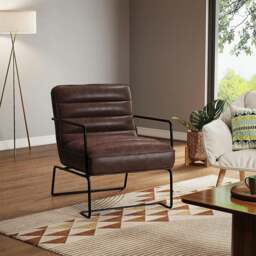 Rackhams Retro Style PU leather Upholstered Armchair Metal Base Office Chair - Brown - thumbnail 2