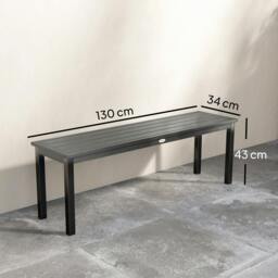 Rackhams Metal Garden Bench Loveseat with Wood-Effect Slatted Seat, Grey - thumbnail 3