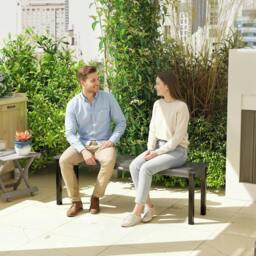 Rackhams Metal Garden Bench Loveseat with Wood-Effect Slatted Seat, Grey