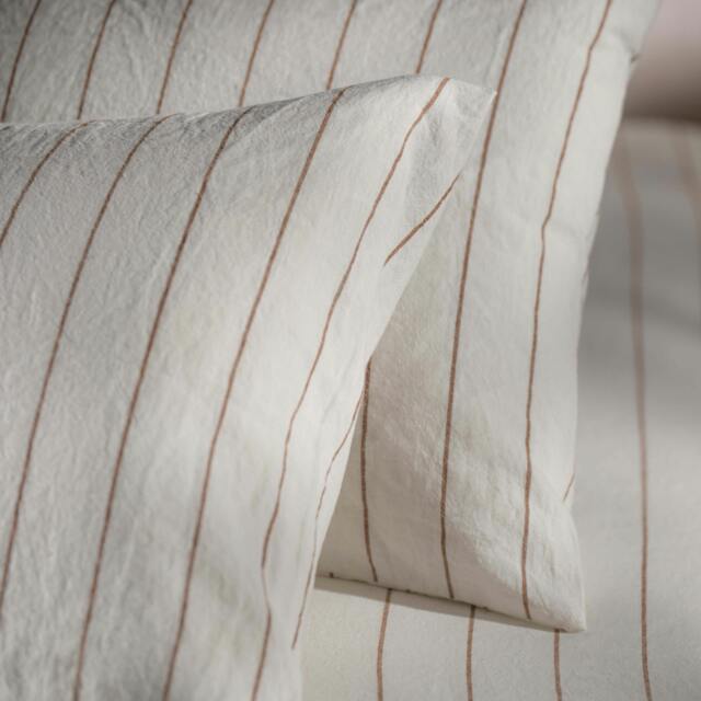 Rackhams White/Burnt Orange Pinstripe Linen Cotton Pillowcases - Super King - Pair - Housewife - image 1