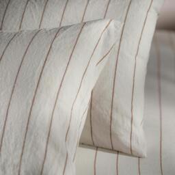 Rackhams White/Burnt Orange Pinstripe Linen Cotton Pillowcases - Super King - Pair - Housewife - thumbnail 1