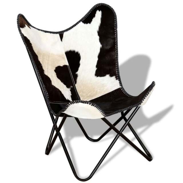 Rackhams Butterfly Chair Black and White Real Cowhide Leather