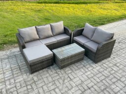 Rackhams 6 Seater Rattan Wicker Garden Furniture Patio Conservatory Sofa Set with Rectangular Coffee Table 3 Seater Sofa Love Sofa Big Footstool - thumbnail 2