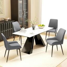 Rackhams Set Of 2 Quilted PU Leather Dining Chairs w/ Metal Frame 4 Legs Grey