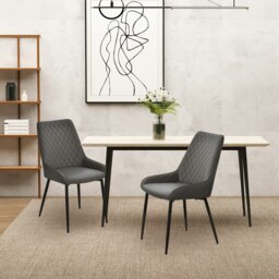 Rackhams Set Of 2 Quilted PU Leather Dining Chairs w/ Metal Frame 4 Legs Grey - thumbnail 4