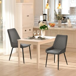 Rackhams Set Of 2 Quilted PU Leather Dining Chairs w/ Metal Frame 4 Legs Grey - thumbnail 2