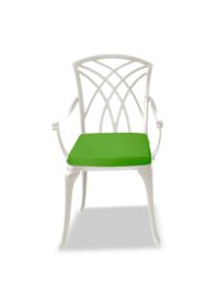 Rackhams OSHOWA Luxurious Garden and Patio Table and 2 Large Chairs with Armrests Cast Aluminium Bistro Set - White with Green Cushions - thumbnail 6