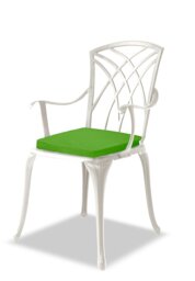 Rackhams OSHOWA Luxurious Garden and Patio Table and 2 Large Chairs with Armrests Cast Aluminium Bistro Set - White with Green Cushions - thumbnail 5