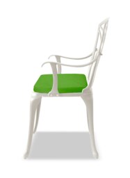 Rackhams OSHOWA Luxurious Garden and Patio Table and 2 Large Chairs with Armrests Cast Aluminium Bistro Set - White with Green Cushions - thumbnail 4