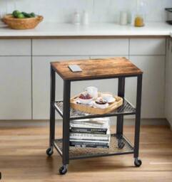 Rackhams Vintage 3-Tier Serving Trolley with Wheels, Rustic Rolling Kitchen Cart, Heavy Duty Storage Shelf - thumbnail 5