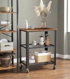 Rackhams Vintage 3-Tier Serving Trolley with Wheels, Rustic Rolling Kitchen Cart, Heavy Duty Storage Shelf - thumbnail 6