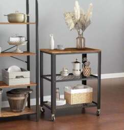 Rackhams Vintage 3-Tier Serving Trolley with Wheels, Rustic Rolling Kitchen Cart, Heavy Duty Storage Shelf - thumbnail 2