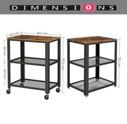 Rackhams Vintage 3-Tier Serving Trolley with Wheels, Rustic Rolling Kitchen Cart, Heavy Duty Storage Shelf - thumbnail 3