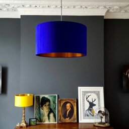 "Rackhams Electric Blue Silk Lampshade With Copper Foil Lining - 70cm Diameter x 20cm Height / (27"" x 8"")"