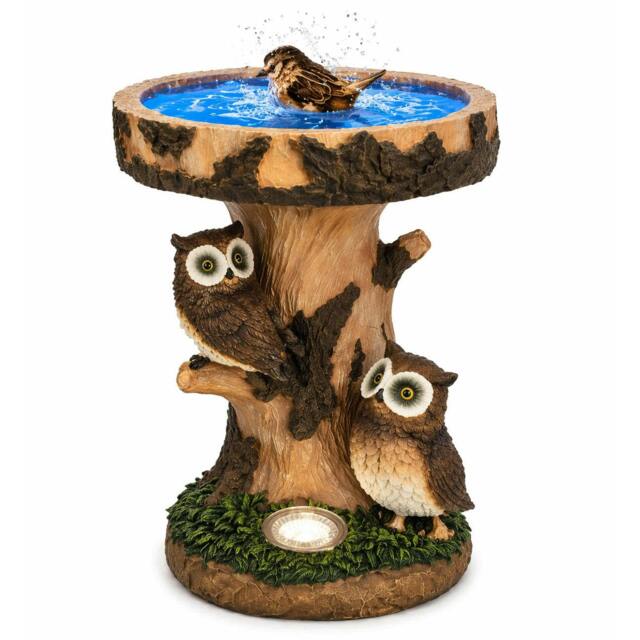 Rackhams Solar Bird Bath – Owl Garden Ornament with LED Light - image 1