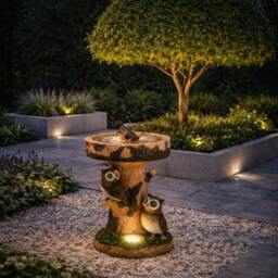 Rackhams Solar Bird Bath – Owl Garden Ornament with LED Light - thumbnail 2
