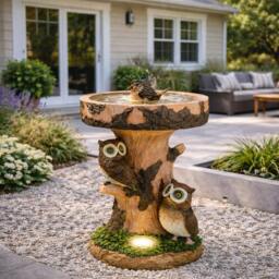 Rackhams Solar Bird Bath – Owl Garden Ornament with LED Light - thumbnail 4