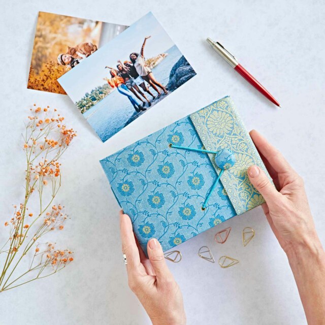 Rackhams Small Sari Fabric Photo Album - Blue - image 1
