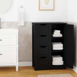 Rackhams Bathroom Floor Cabinet Wooden Freestanding Storage with 4 Drawers & 1 Door Adjustable Shelf – Black - thumbnail 5