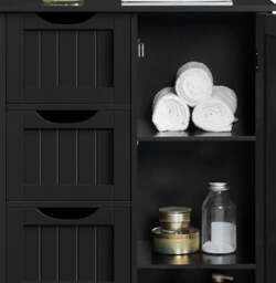 Rackhams Bathroom Floor Cabinet Wooden Freestanding Storage with 4 Drawers & 1 Door Adjustable Shelf – Black - thumbnail 6
