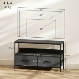 Rackhams TV Cabinet, TV Console Unit with 2 Foldable Linen Drawers Black - White, light grey - Embossed - 1 - thumbnail 6