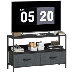 Rackhams TV Cabinet, TV Console Unit with 2 Foldable Linen Drawers Black - White, light grey - Embossed - 1 - thumbnail 2