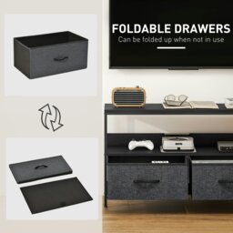 Rackhams TV Cabinet, TV Console Unit with 2 Foldable Linen Drawers Black - White, light grey - Embossed - 1 - thumbnail 4