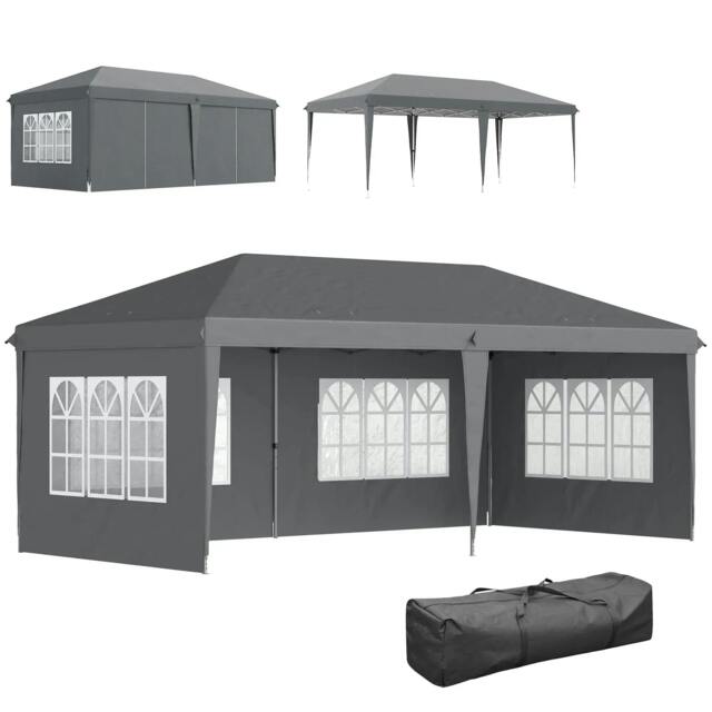 Rackhams 3 x 6m Pop-Up Gazebo, with Removable Walls - Grey - image 1