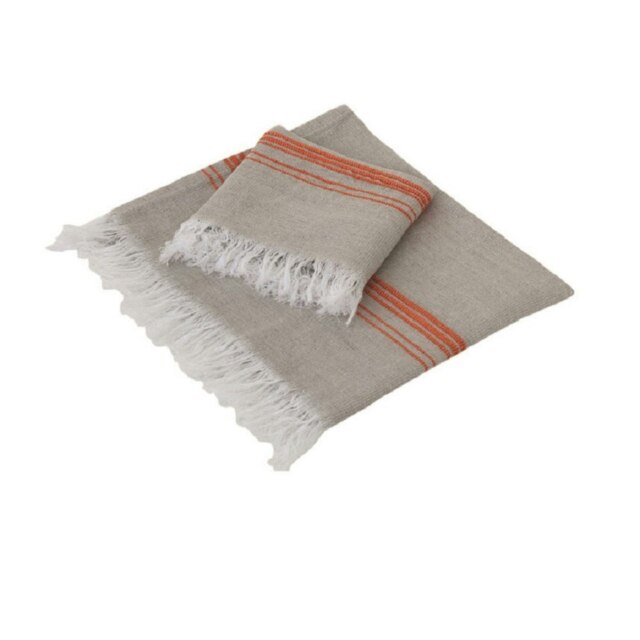 Rackhams Marl Linen Hammam Hand Towel - Coral on Natural - image 1