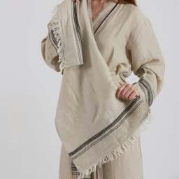 Rackhams Marl Linen Hammam Hand Towel - Coral on Natural - thumbnail 6
