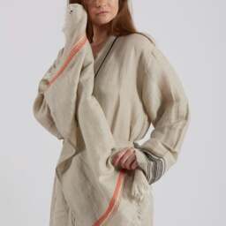 Rackhams Marl Linen Hammam Hand Towel - Coral on Natural - thumbnail 2