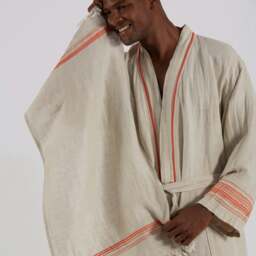 Rackhams Marl Linen Hammam Hand Towel - Coral on Natural - thumbnail 4