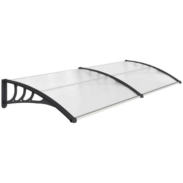 Rackhams Front Door Canopy Outdoor Awning Aluminium Rigid Plastic Polycarbonate Rain Shelter UV Water Rain Resistant 75 x 195 cm White - image 1