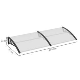 Rackhams Front Door Canopy Outdoor Awning Aluminium Rigid Plastic Polycarbonate Rain Shelter UV Water Rain Resistant 75 x 195 cm White - thumbnail 2