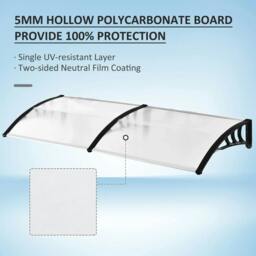 Rackhams Front Door Canopy Outdoor Awning Aluminium Rigid Plastic Polycarbonate Rain Shelter UV Water Rain Resistant 75 x 195 cm White - thumbnail 3