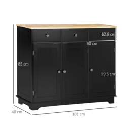 Rackhams Sideboard with Rubberwood Top and Adjustable Shelves for Dining Room, Kitchen - Black - thumbnail 3
