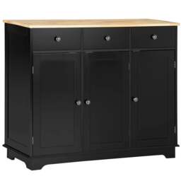 Rackhams Sideboard with Rubberwood Top and Adjustable Shelves for Dining Room, Kitchen - Black - thumbnail 1