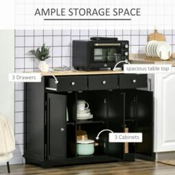 Rackhams Sideboard with Rubberwood Top and Adjustable Shelves for Dining Room, Kitchen - Black - thumbnail 4