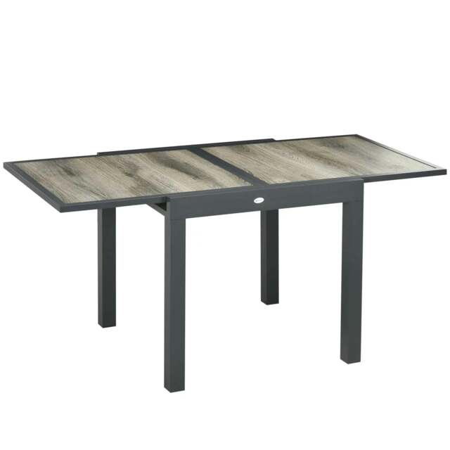 Rackhams Extending Garden Table, Outdoor Dining Table for 6, Aluminium Frame Rectangular Patio Table with Plastic Board Tabletop,80/160L x 80W x 75H cm, Beige - image 1