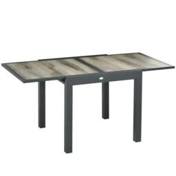 Rackhams Extending Garden Table, Outdoor Dining Table for 6, Aluminium Frame Rectangular Patio Table with Plastic Board Tabletop,80/160L x 80W x 75H cm, Beige - thumbnail 1