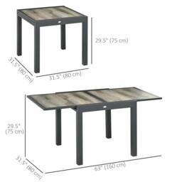 Rackhams Extending Garden Table, Outdoor Dining Table for 6, Aluminium Frame Rectangular Patio Table with Plastic Board Tabletop,80/160L x 80W x 75H cm, Beige - thumbnail 3