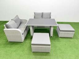 Rackhams 5 Pieces Outdoor PE Rattan Sofa Set Patio Garden Furniture Sets with Cushions 2 Big Stools Light Grey - thumbnail 1