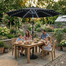 Rackhams LED Tilt Parasol 2.7m With Tilt Base – Black - thumbnail 1