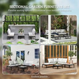 Rackhams 4 Seater Garden Corner Sofa Set with Removable Thick Cushions - Grey - Grey - Metal, Polyester - 141W x 64D x 62H cm - thumbnail 3