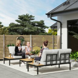 Rackhams 4 Seater Garden Corner Sofa Set with Removable Thick Cushions - Grey - Grey - Metal, Polyester - 141W x 64D x 62H cm - thumbnail 1
