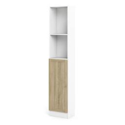 "Rackhams Basic Tall Narrow Combination Storage Bookcase in White (4 Shelves) with Glass Oak Door - Manufactured Wood - 1 - White & Oak " - thumbnail 3