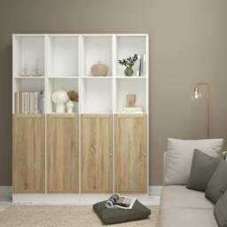 "Rackhams Basic Tall Narrow Combination Storage Bookcase in White (4 Shelves) with Glass Oak Door - Manufactured Wood - 1 - White & Oak " - thumbnail 4