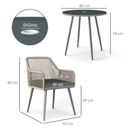 Rackhams Rattan Dining Set, 4 Seater Rattan Garden Furniture, Light Brown - Light Brown - Steel, PE Rattan - 54W x 65D x 80Hcm - thumbnail 5